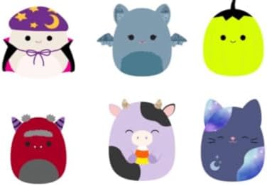 Squishmallow 5 Inch 2024 Halloween Squad A - Set of 6 (Mushroom, Cow, Cat, Monster, Pumpkin, Bat)