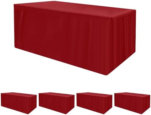 HolidayIdeas 4-Pack Red Fitted Tablecloth for 8ft Tables Christmas Decor