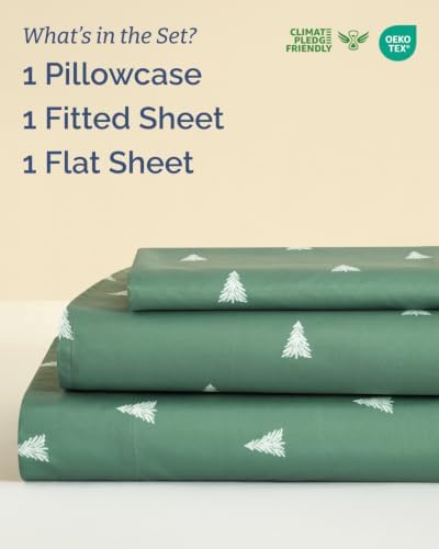 Christmas Sheet Set, Sage Pine Trees, Holiday Xmas Bedding Set - Twin XL