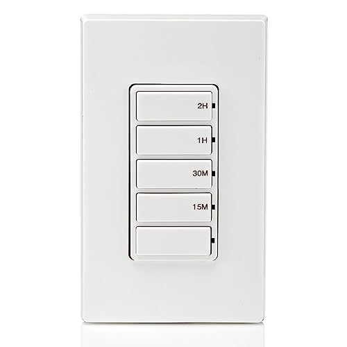Leviton Countdown Switch for lights, attic, heaters, pool pumps, 15-30 min, 1-2 hour, Neutral Wire Required, 20A, 1 HP/16A Fan/Motor, Single Pole, Multi-Way or Multi-Timer, DT202-1LW, White