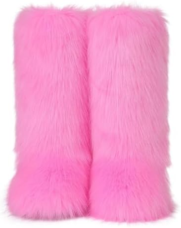 CELNEPHO Faux Fur Boots Knee High Furry Boots Fuzzy Winter Snow Shoes Flats