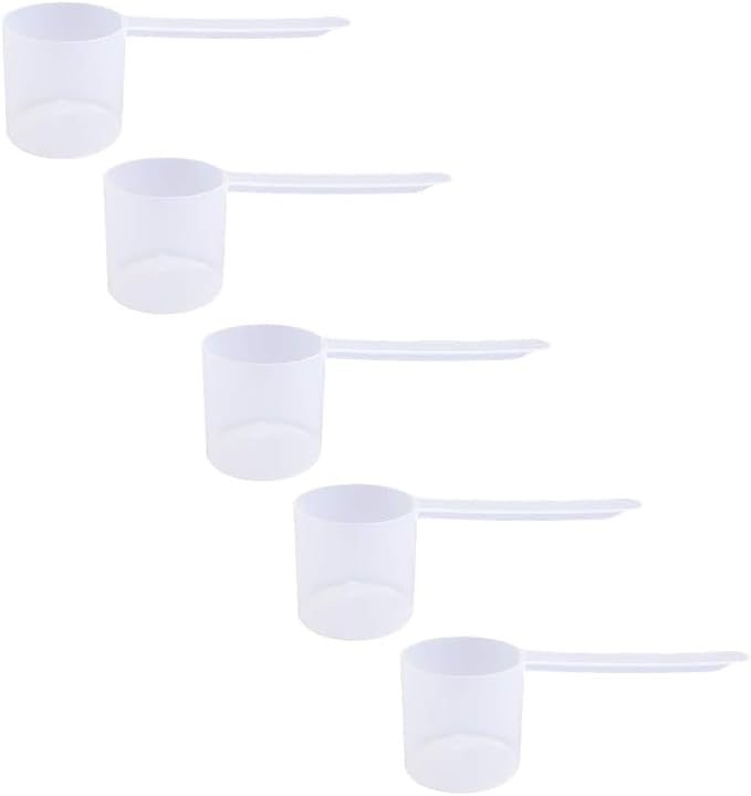 67cc Long Handle Measuring Scoop (4 Tablespoon / 67mL) - Heavy-Duty Plastic Spoon for Powders, Protein, Coffee, and Baking, 5-Pack