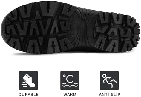 mysoft Men's Winter Snow Boots Mid Calf Waterproof Insulated Fur Lined Warm Anti-Slip Zip Boot