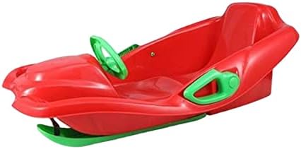 harayaa Snow Sled Steerable Toboggan Bobsled Ski Board with Steering Wheel Side Handles Reinforced Base Double Slides HDPE Heightened Back Suitable