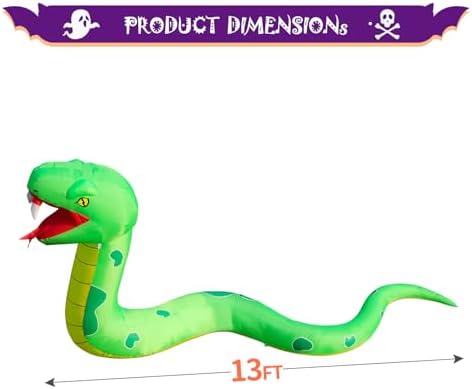 DomKom 13FT Halloween Inflatable Blow Up Decorations, Giant Snake, Built-in LEDs for Holiday Party, Garden, Lawn, Yard, Patio Décor