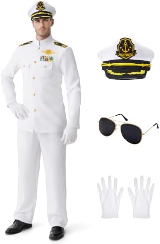 Spooktacular Creations Halloween Sailor Costume Men, White Navy Uniform Outfit with Accessories for Halloween Party