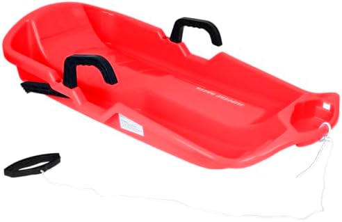 Slippery Racer Downhill Thunder Flexible Plastic Toboggan Snow Sled with Built in Brake System, Pull Rope, and Handle Grips, Red