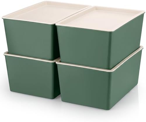 Menkxi 4 Pcs Storage Bins with Lids, Green, Large