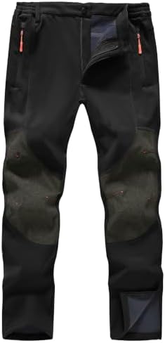 Mens Winter Snow Pants Waterproof Thermal Fleece Lined Hiking Pants with Zip Pockets
