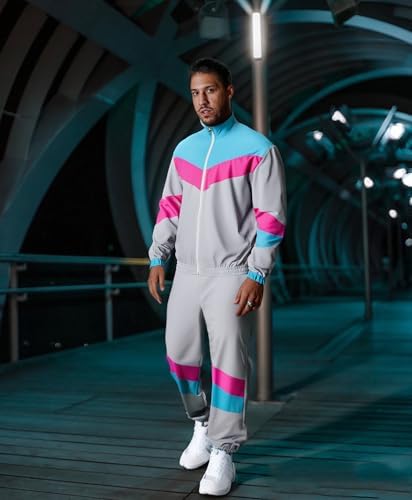 UOUA 80s Outfit for Men 90s Costumes 2 Piece Long Sleeve Track Suit Set
