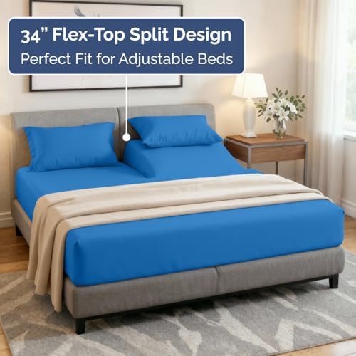 Flex Top Split Head King 4 Piece Sheet Set - Soft & Breathable - Royal Blue