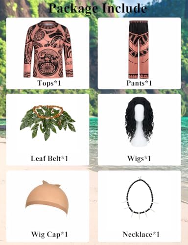 Adult Men Halloween Costume Set for Ocean Theme Party Hawaii Printed Tattoos Costumes Party