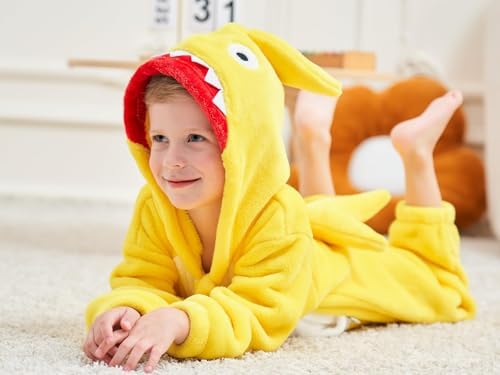 LOLANTA Boys' Girls' Dinosaur Shark Costume Flannel Jumpsuits Animal Onesie
