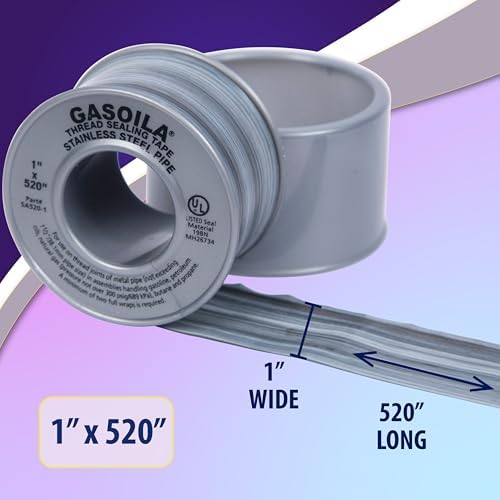 Gasoila Nickel PTFE Thread Seal Tape – Professional-Grade, 1 Inch x 520 Inch, High-Density Thread Tape for Stainless Steel Pipes– Leak-Proof Seal, Non-Toxic