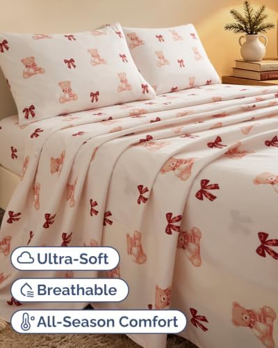 Christmas Sheet Set, Teddy Bears, Holiday Xmas Bedding Set - King Size
