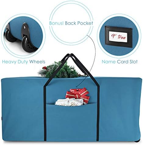 Hearth & Harbor 9 ft Rolling Christmas Tree Storage Bag - Artificial Christmas Tree Bag with Reinforced Handles, Dual Zipper, Wide Opening and Wheels - Storage Container for Trees and Decorations