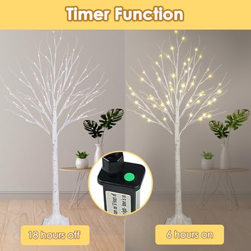 2 Pack 4FT Lighted Birch Trees, 96 LED Twinkling Trees, 2 Lighting Modes