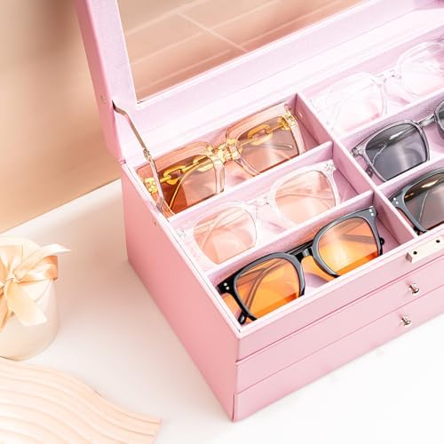 ProCase 3-Layer Sunglasses Storage Organizer -Pink
