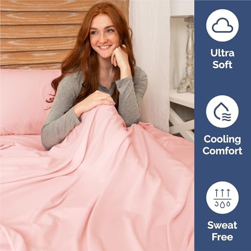 King Size 4 Piece Sheet Set - Comfy Breathable & Cooling Sheets - Baby Pink