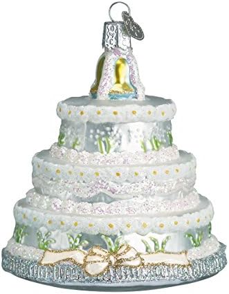 Old World Christmas Bride and Groom Wedding Cake Glass Blown Ornament for Christmas Tree, Handcrafted Holiday Decoration, Wedding Collection