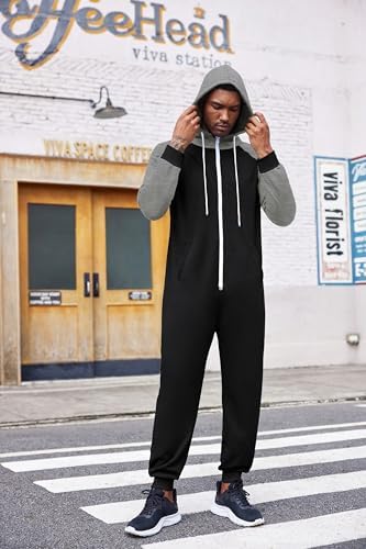 COOFANDY Mens Jumpsuit Onesie Hooded Full Zip One Piece Jogging Tracksuit
