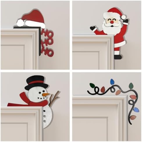 Christmas Door Topper Holiday Home Decor Funny Snowman Santa Claus Top Door Frame Corner Sign Decorations, Windows Walls DIY Craft for Party Ornament (Christmas Lights)