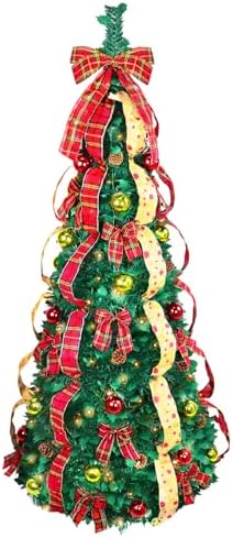 7.5 Ft Pre-Lit Pop-Up Christmas Tree with Ornaments, Pinecones & Warm Lights – Fully Decorated (2.8ft Diameter)