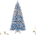 HAPPYGRILL 6 FT Pre-lit Christmas Tree Blue Hinged Artificial Xmas Tree with 270 Warm White LED Lights, 8 Modes, 767 Frosted Branch Tips, Folding Metal Base, for Home Party Holiday