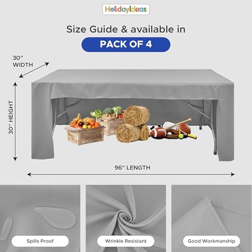 HolidayIdeas 4-Pack 8ft Open Back Fitted Tablecloths for Craft Shows Silver Gray