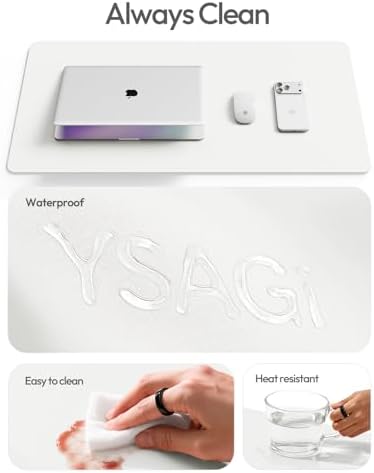 YSAGi Leather Desk Protector, Office Mat, Large Mouse Mat, Non-Slip PU Leather Blotter, Laptop Desk Mat, Waterproof Writing Pad for Office and Home(White, 40" x 24")