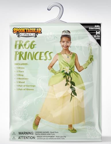 Spooktacular Creations Halloween Girls Frog Princess Dress, Green Fairy Costume for Kids, Fancy Dress for Birthday, Cosplay