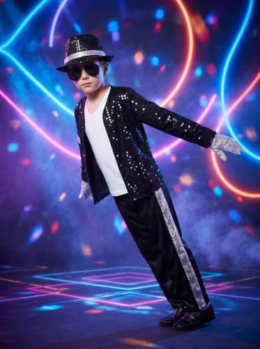 Kids Dance Star Costume for Boys 80s 90s Pop Stage Outfits for Halloween