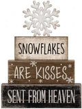 Moucuny 4 Pcs Christmas Table Decoration Winter Snowflake Wooden Block Sign