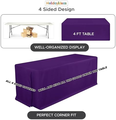 HolidayIdeas 4-Pack 6ft Purple Rectangle Craft Shows Fitted Tablecloth
