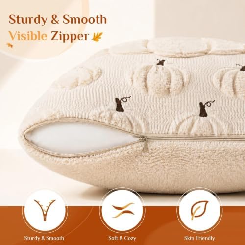 Fall Beige Pillow Covers 20x20 Set of 2 Double-Sided Pumpkin Decor