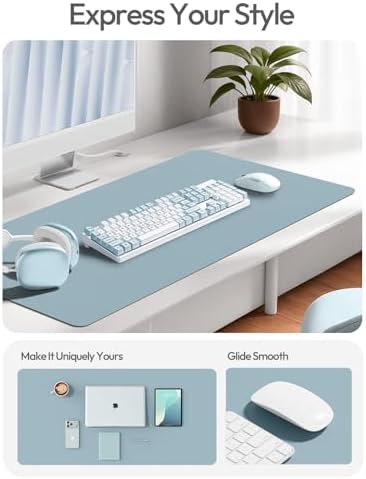 YSAGi Leather Desk Pad Protector, Office Desk Mat, Large Mouse Pad, Non-Slip PU Leather Desk Blotter, Laptop Desk Pad, Waterproof Desk Writing Pad for Office and Home (Ice Blue,55" x 17.2")