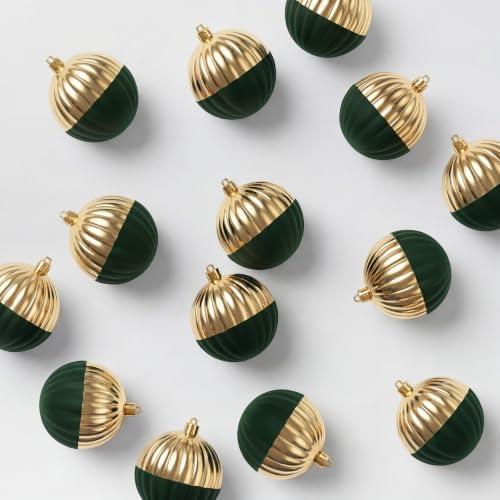 12PCS Green and Gold Velvet Christmas Balls Ornaments,One Style