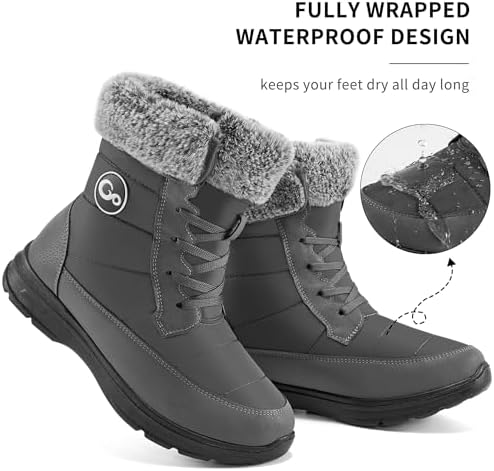 Ablanczoom Winter Snow Boots for Women: Comfortable Warm Fur Lined Womens Boots Outdoor Waterproof Non Slip Lace Up Walking Booties