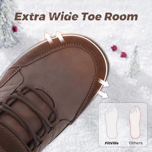 FitVille Wide Width Mens Winter Boots Fur Lined Extra Wide Snow Boot Lightweight Non Slip Outdoor Mens Diabetic Shoes for Flat Feet