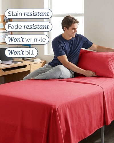 Twin XL Size 3 Piece Sheet Set - Comfy Breathable & Cooling Sheets - Red