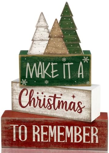 Lineshading 4 Pcs Christmas Table Decor, Wooden Neutral Tree Block Sign