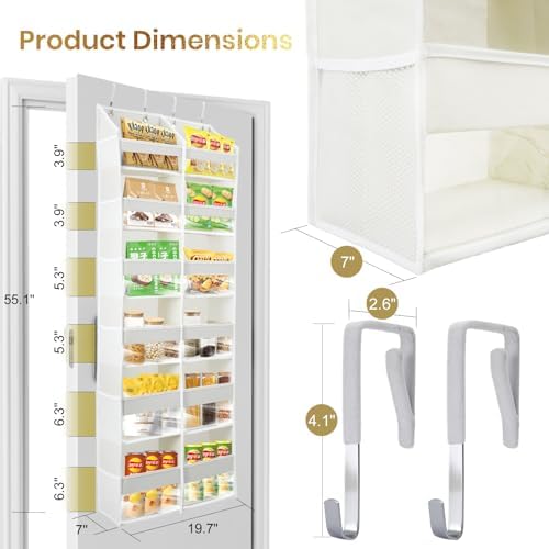 HOMELUX THEORY Over the Door Organizer, 6-Tier XL, 100D Fabric, Light Gray