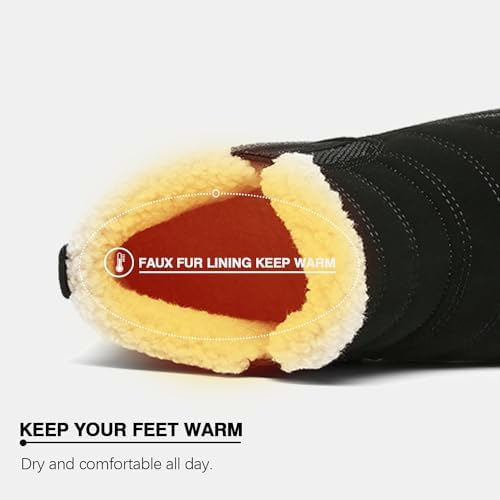 JSWEI Winter Boots for Women - Soft Comfortable Faux Fur Mid Calf Winter Snow Boots Totes Boots Lace up Snow Boots Winter Boots with Insulated Black for Outdoor