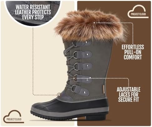Project Cloud 100% Genuine Leather Waterproof Fur Snow Boots for Women