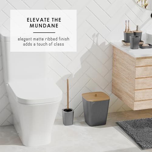 Clara Clark Bathroom Set - Grey Bathroom Accessories Set, 6PC Bathroom Accessory Set, Bathroom Sets with Bathroom Rugs, Toilet Brush, Trash Can & Soap Dispenser