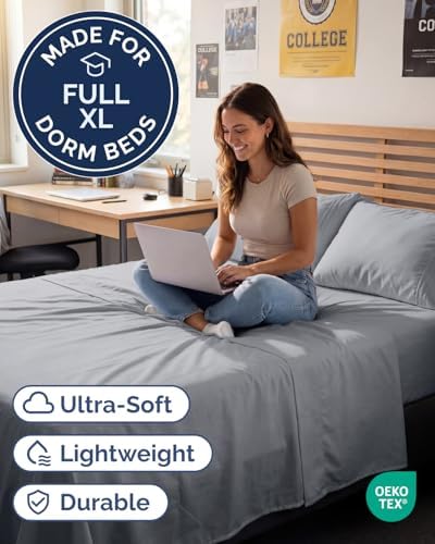 Full XL Sheets - 4 Piece Full XL Sheet Set - Cool & Breathable - Steel Blue