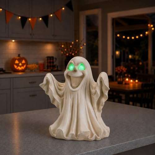 Ghost Figurine with LED Glowing Eyes for Spooky Decor