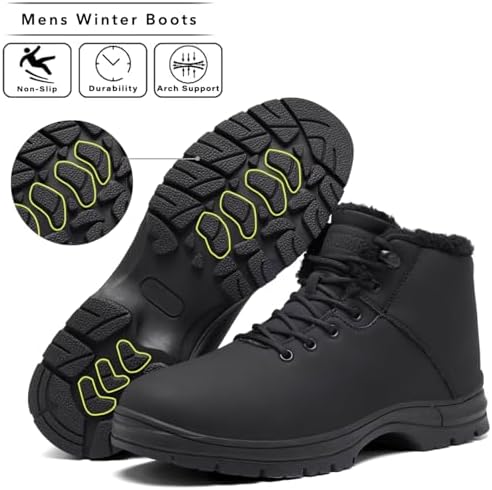CARENURSE Mens Winter Snow Boots Water Resistant Warm Fur Lined Anti Slip Work Ankle Shoes Casual Lightweight Hiking Outdoor Trekking Boot