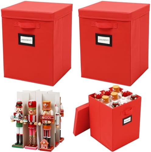 2 Pack 16 Inch Large Christmas Nutcracker Storage Box Hold 18 Nutcrackers Figurine Collectible Storage Box for Holiday Decor Carolers Santa Figure or Nut Cracker Ornaments(Normal,Red)