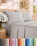 Queen Size 4 Piece Sheet Set - Breathable & Cooling Sheets - Light Grey